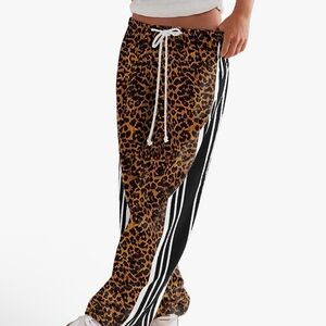 Leopard Print Track Pants with Stripes large